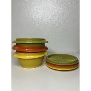 VTG 1970's Tupperware Harvest Snack Bowls Servalier Gold Burnt Orange Avocado